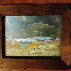 Vintage F. Osborne Dufex Foil Art Print Nature Wildlife Deer Matted 10 in by 8 in