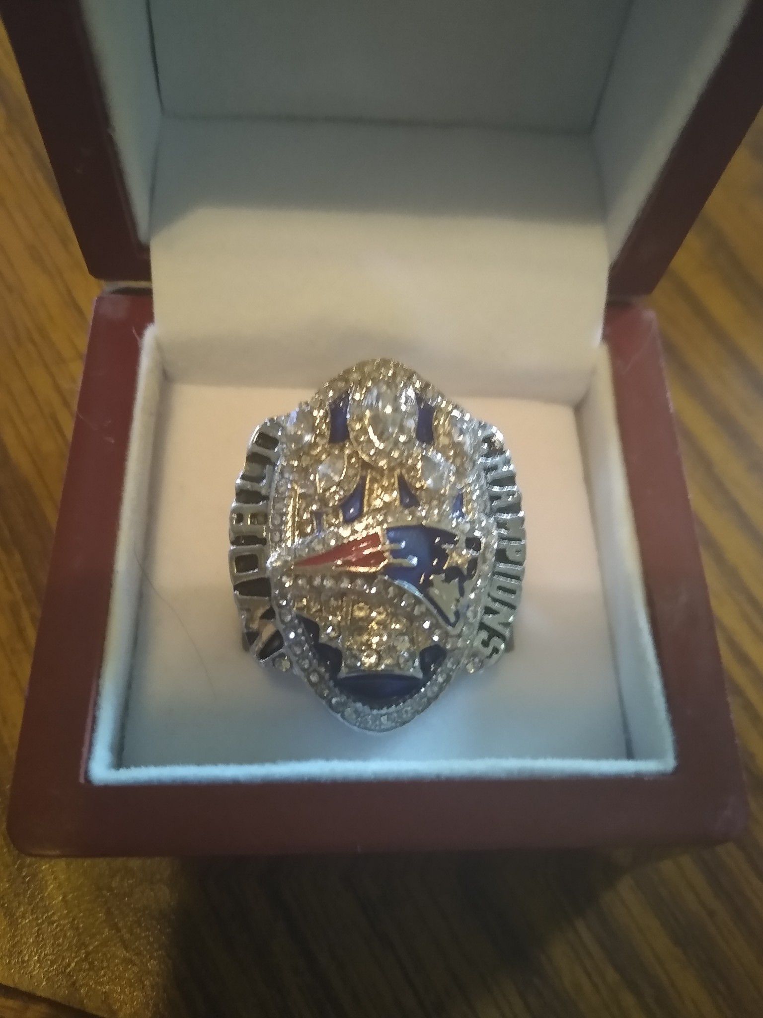 New England Patriots Championship Ring with Display Case