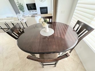 Round Dark Wood Dining Table with 4 Chairs