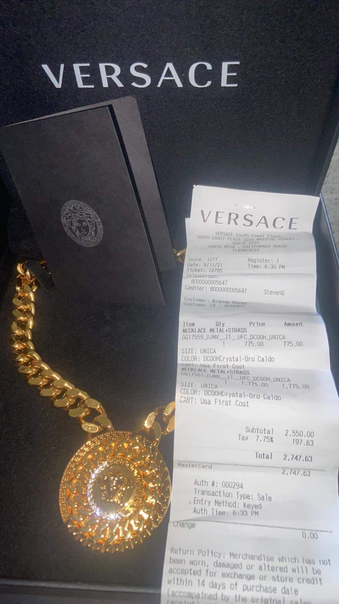 Custom Versace 18k Plated Mens Necklace