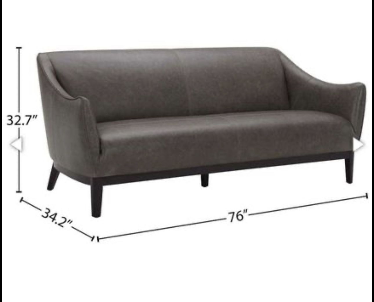 Rivet Bayard Contemporary Leather Sofa Couch with Curved Armrests, 76"W, Grey