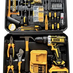 Tool Set - Tool Kit with Cordless Drill, 118 Piece Tool Box with Drill, Suitable for House Repair，home Tool Kits for Men & Women, Hand Drill Set Perfe