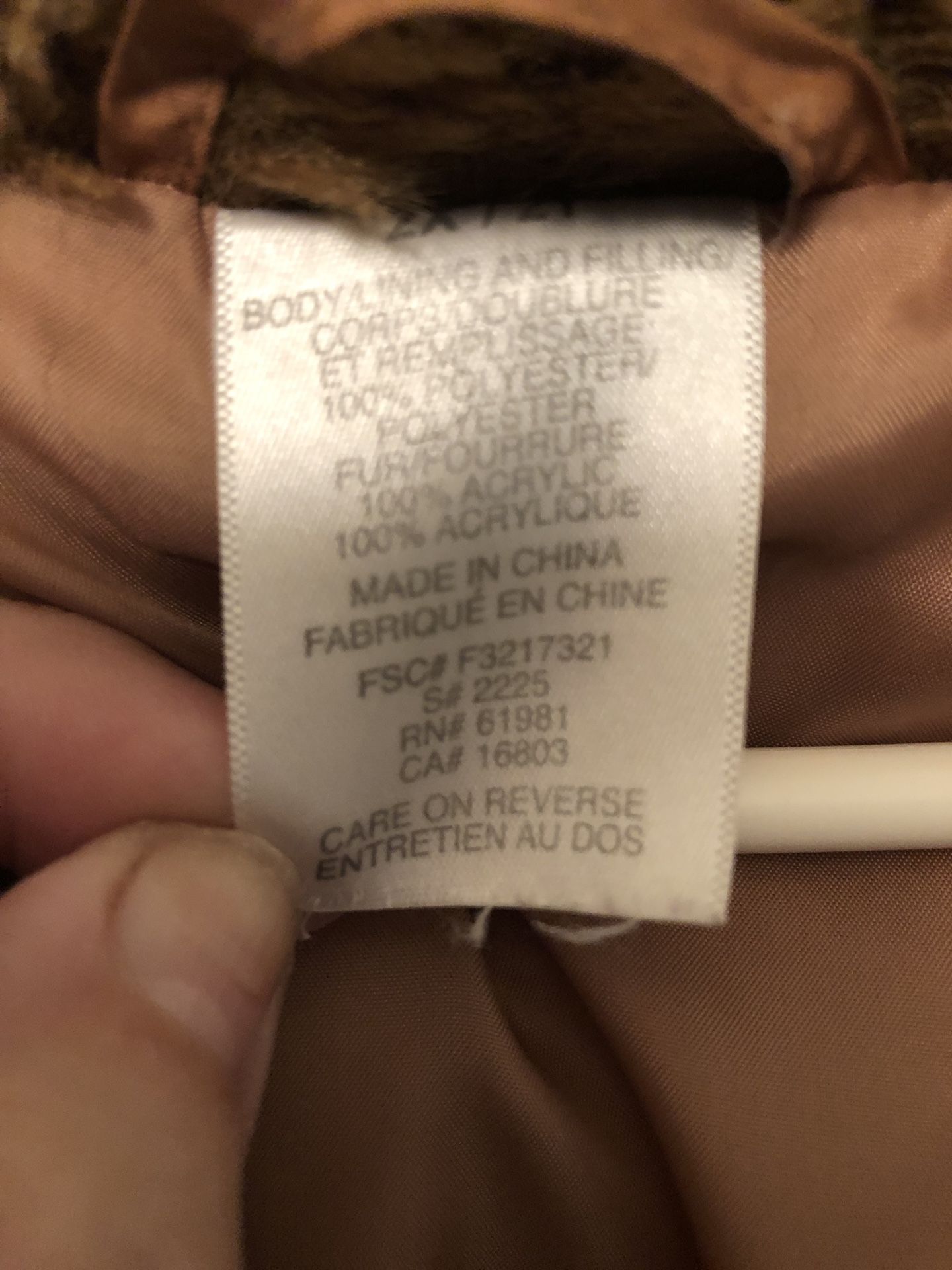 Brown nylon jacket with faux fur