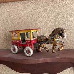 1940s  Tin Toy horse and buggy Vintage, Made In USA