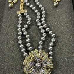 Heidi Daus "Passionate Posey" Beaded Crystal Earring and Necklace Floral set