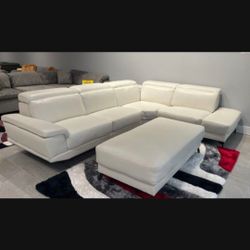 Rio White Leather Sectional Sofa W/Ottoman---$899---Wow!!!---Same Day Delivery Available 