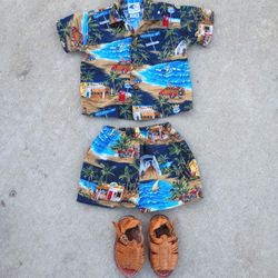 Kids Hawaiian Shorts - Shirt and Sandals 4T