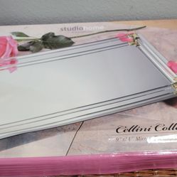 Vtg Mirror Tray With Crystal Border 9"X14" Cellini Collection By Studio Silversmiths
