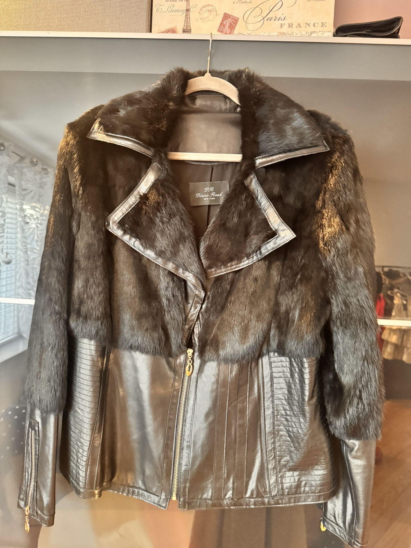 Genuine Leather Rabbit Fur Jacket Size L