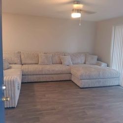 BEIGE MASSIVE BRAND NEW CORDUROY SECTIONAL SAME DAY DELIVERY 