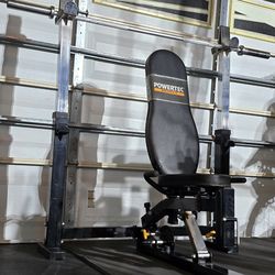 POWERTEC WORKBENCH ADJUSTABLE BENCH PRESS + OLYMPIC BARBELL