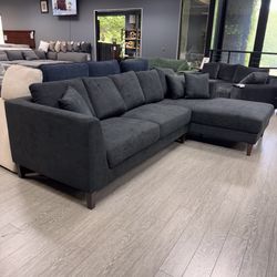 Grey Fabric Sectional With Right Side Facing Chaise  - Madison