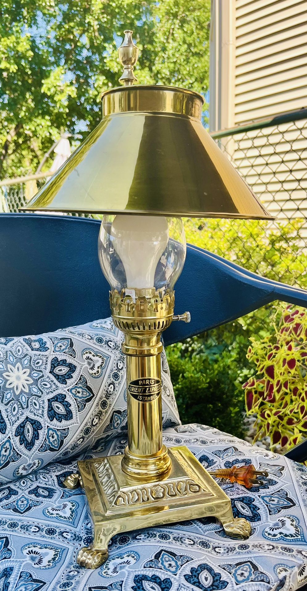 vintage Paris orient express brass lamp with globe