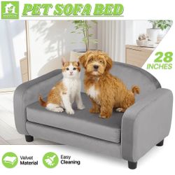 28" Length Pet Velvet Sofa Bed w/ Removable Washable Cushion Gray