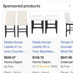 White leather chairs, six stools counter height