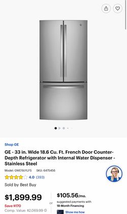 NEW “GE” French Door Refrigerator (color: stainless steel)