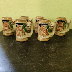 SET OF VINTAGE BEER STEINS - FOX HANDLES