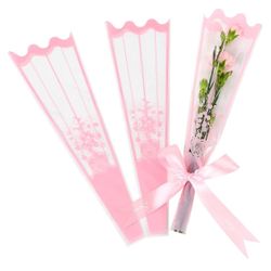 Single Rose Sleeve Clear Flower Bouquet Sleeve Floral Arrangement Supplies Wrap Bags 100 Counts Pink