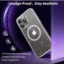 Anynve Clear Glitter iP14 Pro Max Case[Compatible with MagSafe][Full Camera Protection] CrystalMagnetic Cute Bling Sparkle Cover 