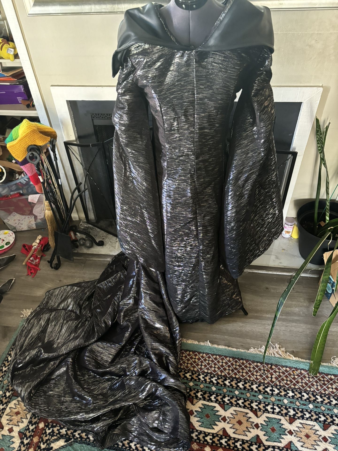 Handmade Evil Queen Black Wedding Dress Leather Shoulders Halloween Size Small