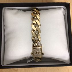14 K Monaco Chain Bracelet, lock decorated with pave-set cubic zirconia