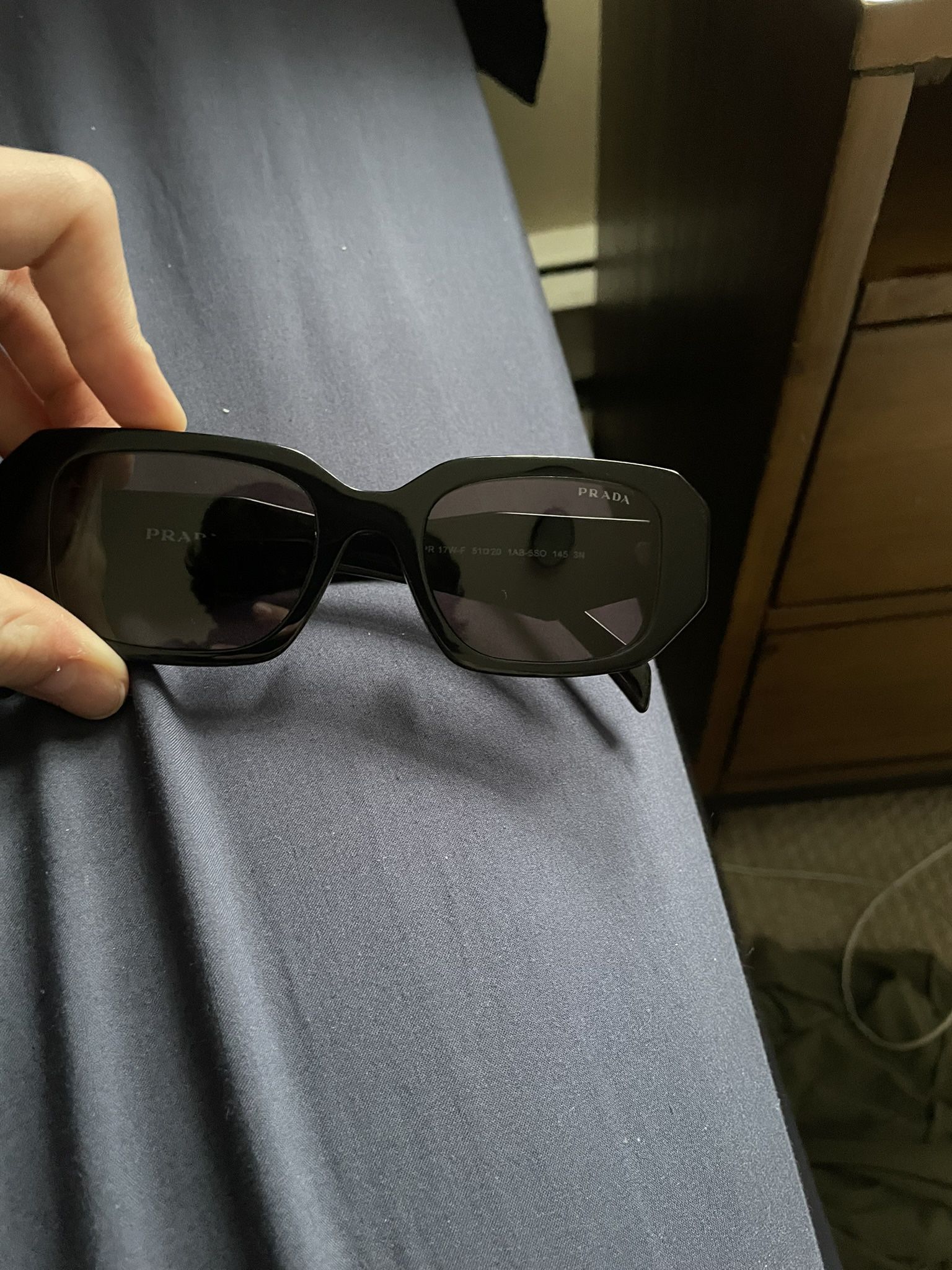 **Send Best Offer** Black Prada Sunglasses SPR 17W-F 51020 1AB-5SO 145 3N With Polarized Lenses 