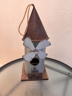 Farmhouse Metal Windmill Decorative Birdhouse
