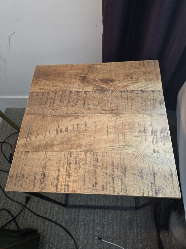 Side Table, Wood Top And Metal