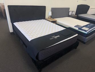 Sierra Sleep by Ashley Mattress with Black Upholstered Bed Frame