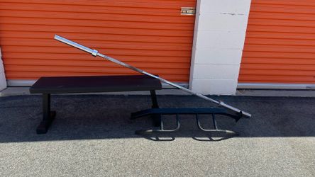 Squat Rack, bench, barbell, pull up bar attachment