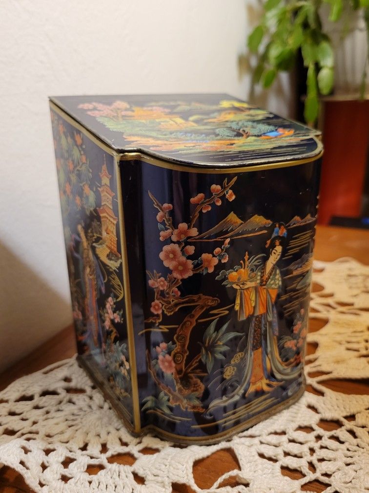 Vintage Tea Tin Daher Oriental Asin Dark Blue Made in
