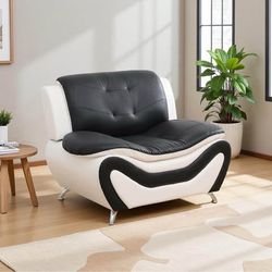 Anthato Black & White Leather Accent Armchair – Modern Lounge Chair