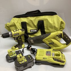 Ryobi Tools Set Cordless Reciprocating Saw + Drill 2 Batteries Charger And Case