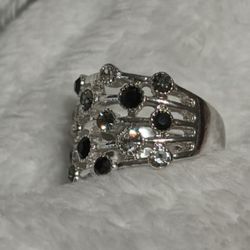 Silver Cocktail Ring with Black, Grey, and Silver CZ