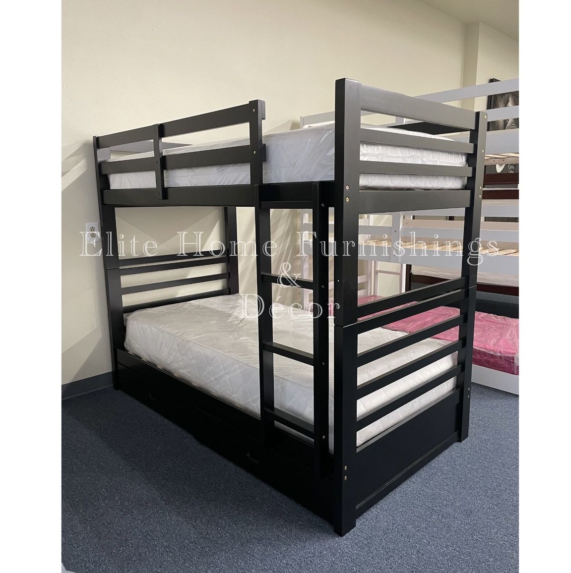 Twin Black Bunk Bed W/ Drawers