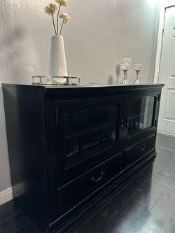 Black Wood Sideboard with Glass Doors