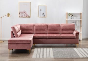 New Pink Velvet Sectional Sofa