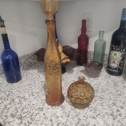 Amber Glass Dish With Lid, Amber Bottle