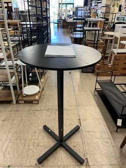 VASAGLE Round Bar High Top Bar Pub Table w/ Metal Frame & Cross Base - Black