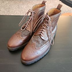 $80 OBO US Men's size 9 Rooster League Military BrogueBoots Brown Calf Leather/ Tweed. Handmade in Spain.