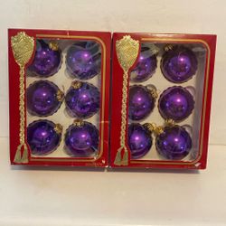 Vintage boxes of Christmas ornaments. Purple. Five dollars per box.