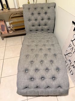 Grey Tufted Chaise Lounge with Nailhead Trim