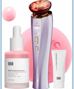 INIA Lifting Tightening Facial Massager w/ LED Light Serum & Gel Purple/Gold