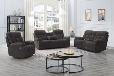 Brand New Plush Reclining Sofa and Loveseat with drop down cup holders