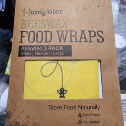 HomValor Beeswax Wraps-Set of 3 Reusable Bees Wax Food Wraps, Zero Waste Sustainable Storage for Sandwich, Cheese, Fruit, Bread, Snacks | Eco Friendly