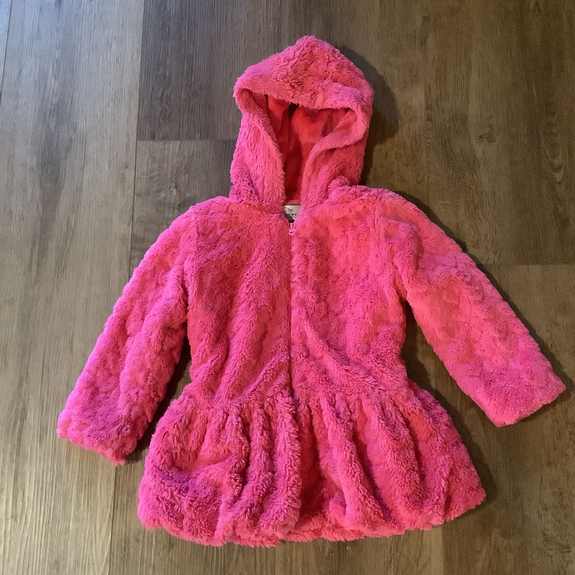 American Widgeon Girls Coat Size 5 Pink Fuzzy Faur Fur Sparkle Zip Up Hood