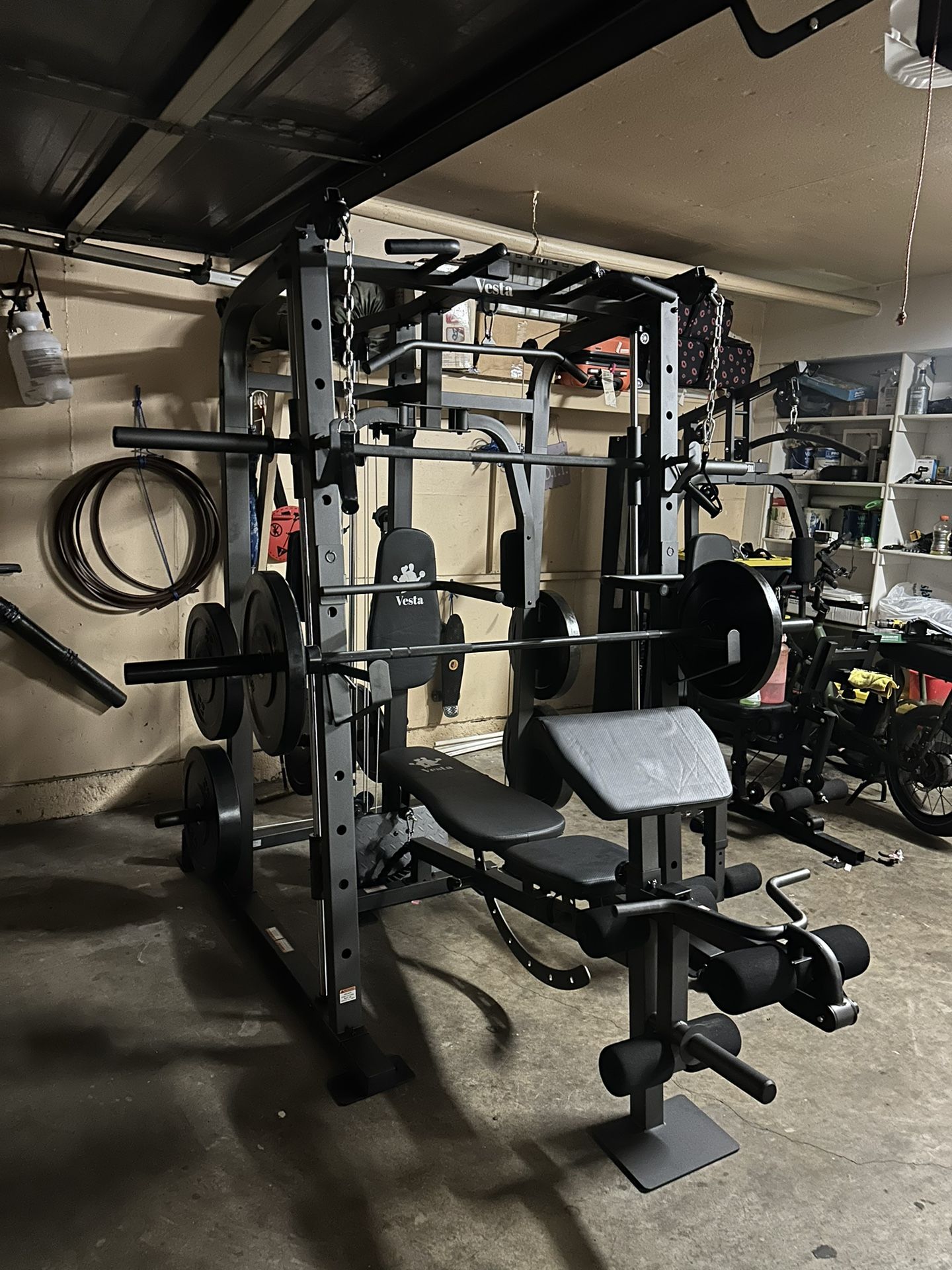 Vesta Fitness Smith Machine 1001 w/Bench Attachment | 230lb Bumpers Olympic Weights | 7ft Olympic Bar | Gym Equipment | FREE DELIVERY🚚 