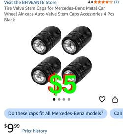 Tire Valve Stem Caps for Mercedes-Benz Metal Car Wheel Air caps Auto Valve Stem Caps Accessories 4 Pcs Black