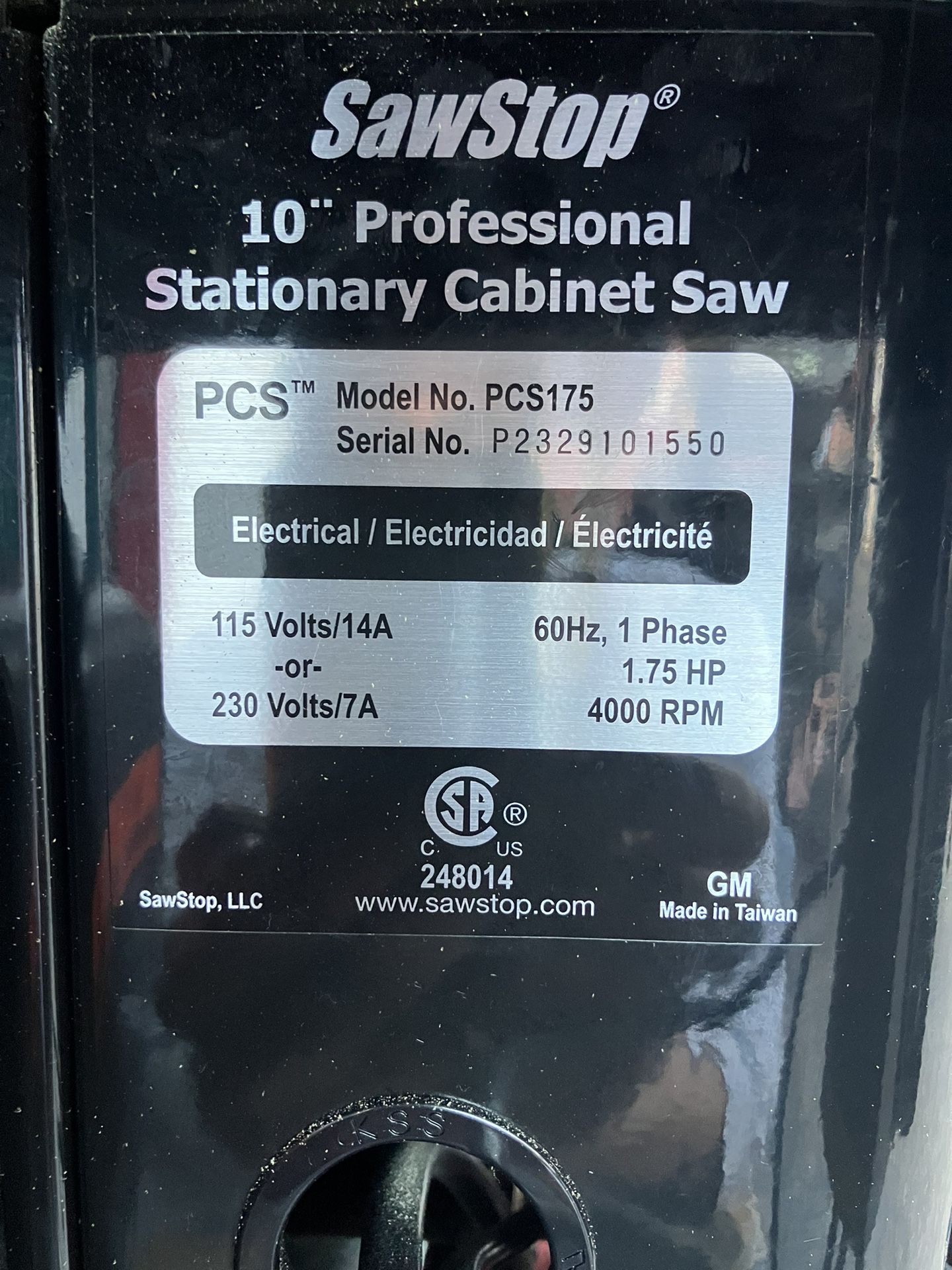 SawStop 10” Professional Stationary Cabinet Saw