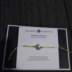 Tory Burch Bright Green Logo Silver